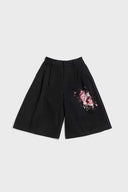 Black cotton shorts with deformed cake digital print and 3D silicone SSSTUFFF logo on the back