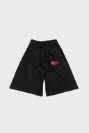 Black cotton shorts with deformed cake digital print and 3D silicone SSSTUFFF logo on the back