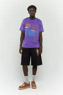 Black cotton shorts with deformed cake digital print and 3D silicone SSSTUFFF logo on the back