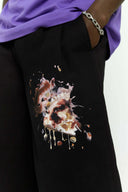 Black cotton shorts with deformed cake digital print and 3D silicone SSSTUFFF logo on the back