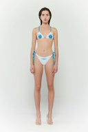 White bikini with colorful blue gift bow digital print inspired by birthday presents