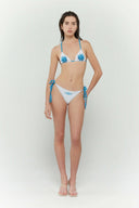 White bikini with colorful blue gift bow digital print inspired by birthday presents