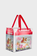 White cardboard paper bag with goldfish tank full-color print and cotton webbing handles