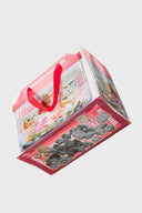 White cardboard paper bag with goldfish tank full-color print and cotton webbing handles