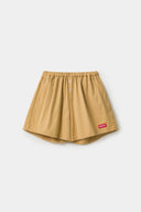 Beige boxer shorts with a red embroidery logo 
