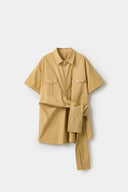 Beige shirt with 4 sleeves making a tie waist 