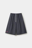 Black striped bermuda shorts with a logo embroidered
