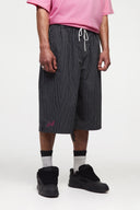 Black striped bermuda shorts with a logo embroidered
