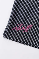 Black striped bermuda shorts with a logo embroidered
