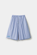 Blue striped bermuda shorts with a logo embroidered