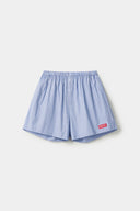 Blue striped boxer shorts with a red embroidery logo 