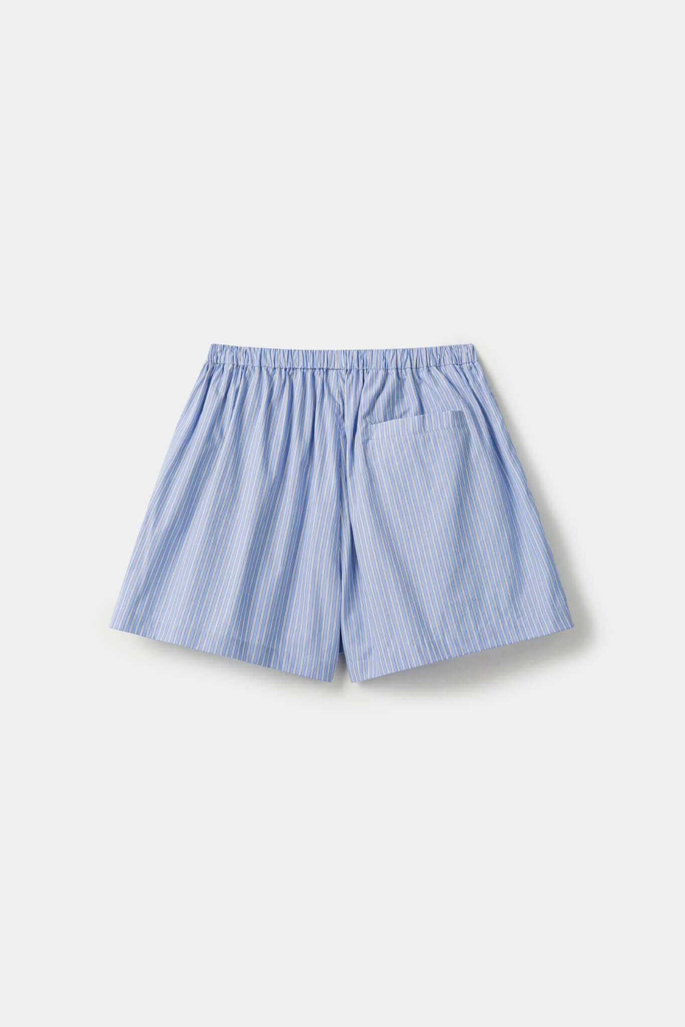 Blue striped boxer shorts with a red embroidery logo 
