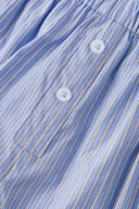 Blue striped boxer shorts with a red embroidery logo 
