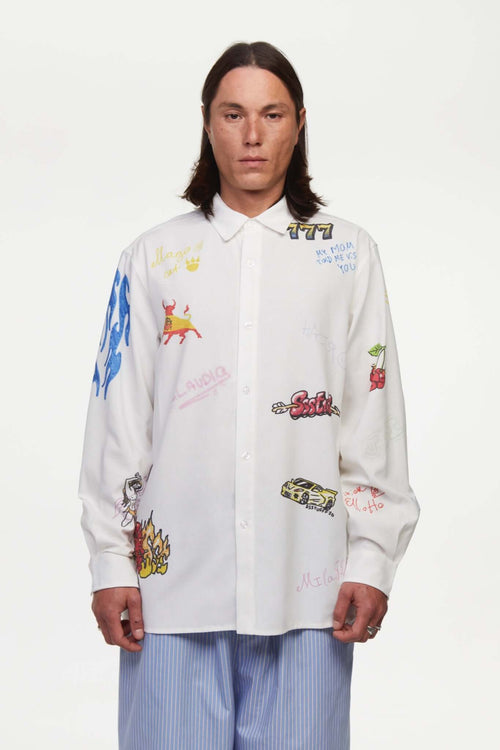 White shirt with colorful graphics simulating a plaster 