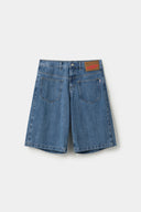 Blue denim reverse shorts with a cardholder on the front