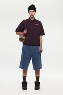 Blue denim reverse shorts with a cardholder on the front
