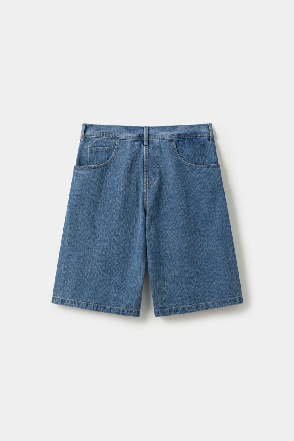Blue denim reverse shorts with a cardholder on the front

