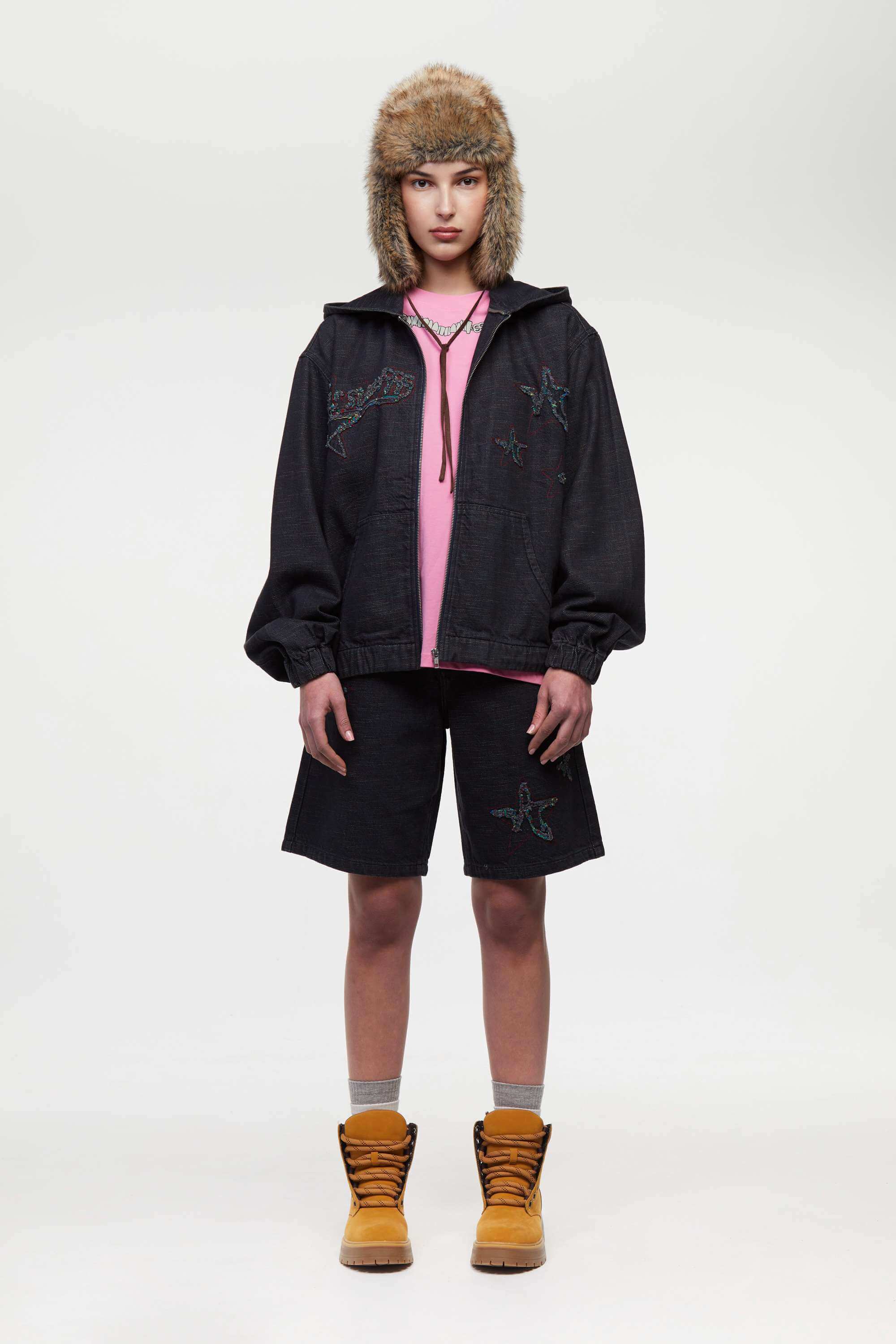 Indigo denim Jacket with embroidery ssstufff logo.