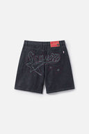 Indigo denim shorts with embroidery stars and embroidery ssstufff logo.
