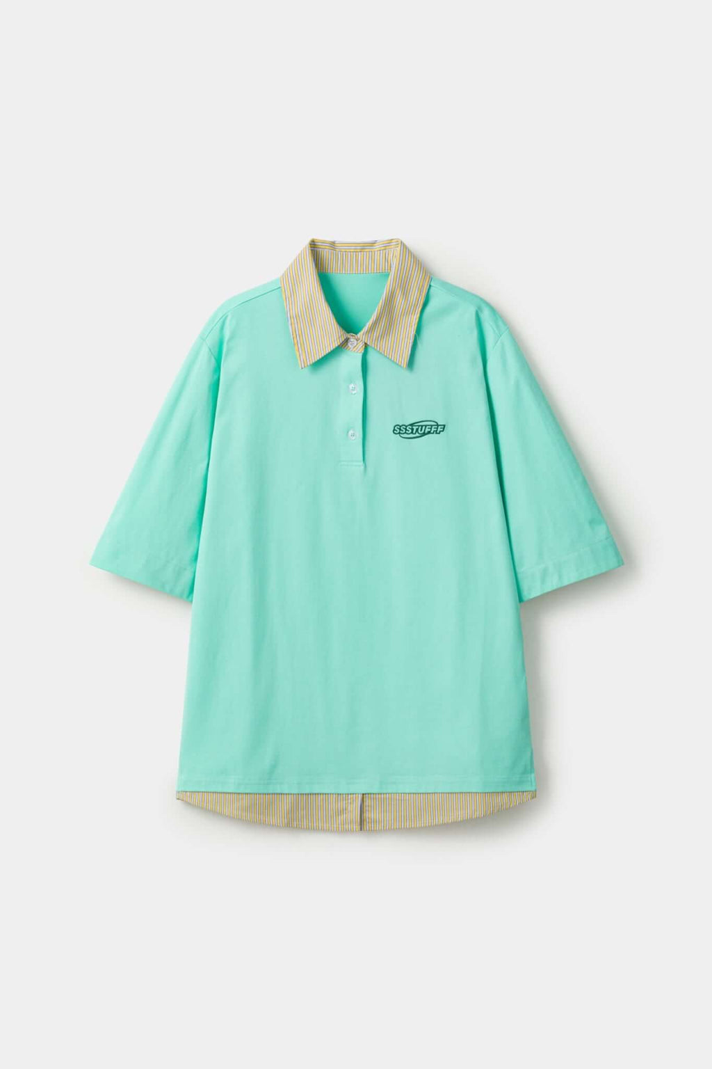 Turquoise polo shirt with checkered collar and sleeves