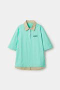 Turquoise polo shirt with checkered collar and sleeves