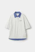 White polo shirt with checkered collar and sleeves

