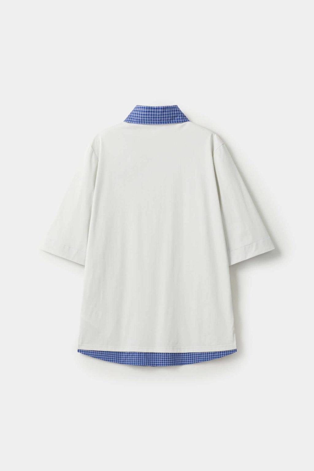 White polo shirt with checkered collar and sleeves
