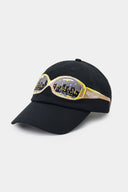Black cap with embroidery sunglasses design on a light gray background