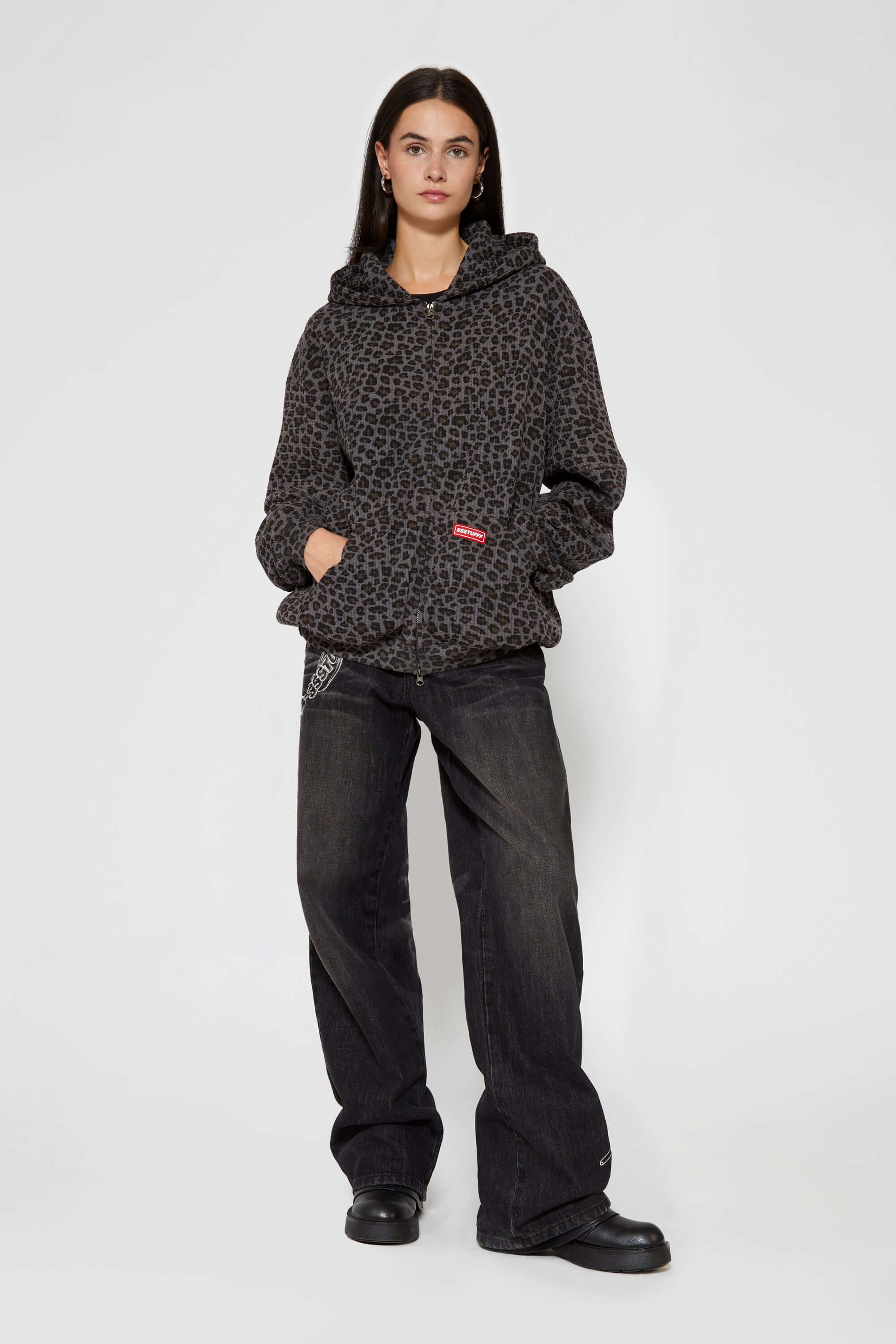 Leopard Waffle Zip Up | Animal Print Two-Way Zipper Hoodie – SSSTUFFF