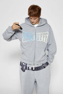 Gray hoodie with 'SSSTUFF' that changed color with UV light