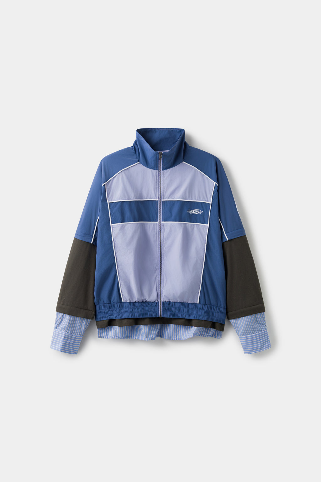 3 in 1 Detachable Layered Track Top in periwinkle blue, front view with all three layers attached.