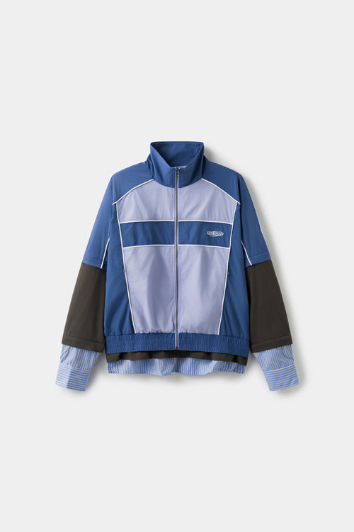 3 in 1 Detachable Layered Track Top in periwinkle blue, front view with all three layers attached.