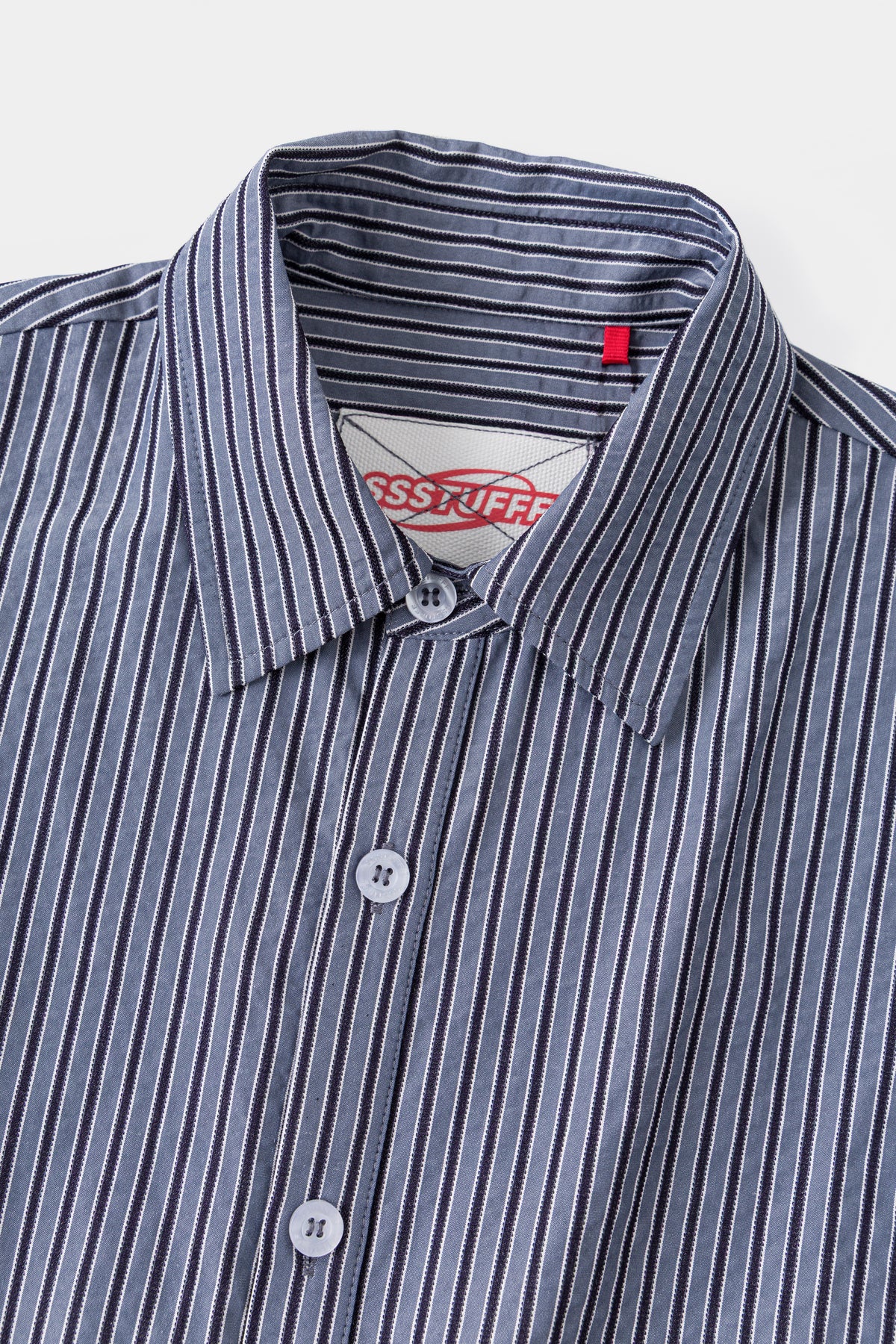 Close-up of the collar and the red Ssstufff tab at the yoke.
