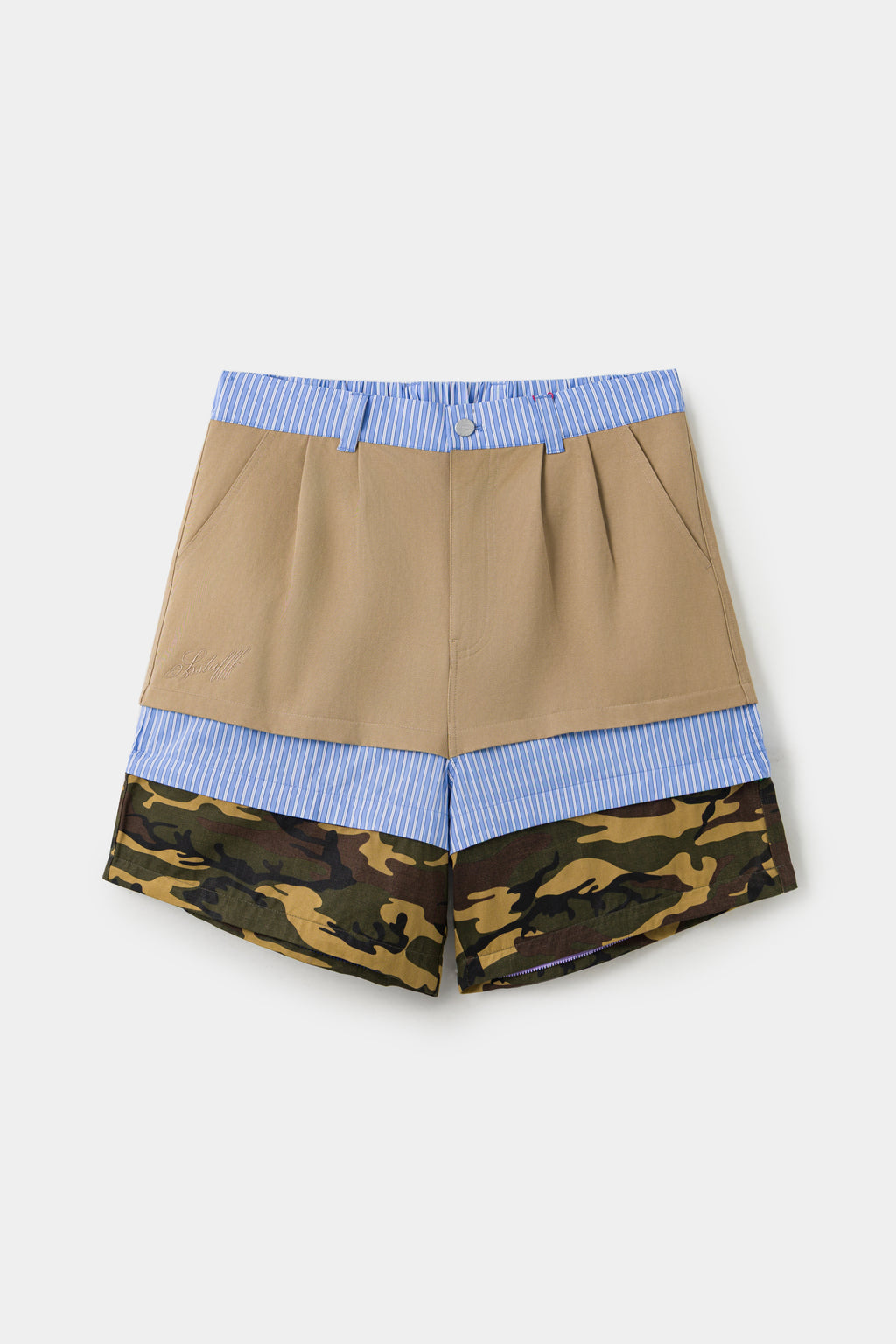 Back view of the shorts configuration, with the camo layer left on.
