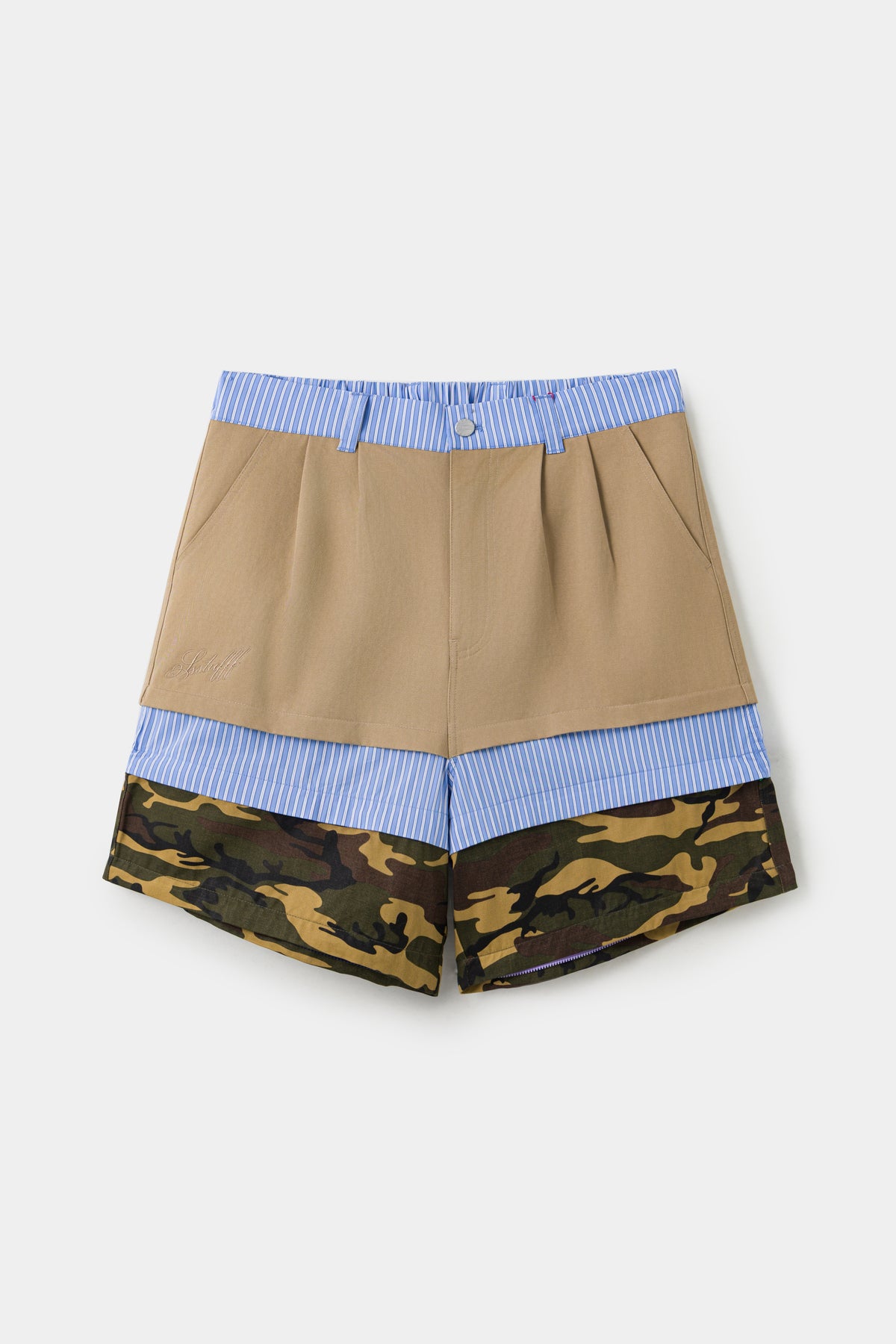 Back view of the shorts configuration, with the camo layer left on.