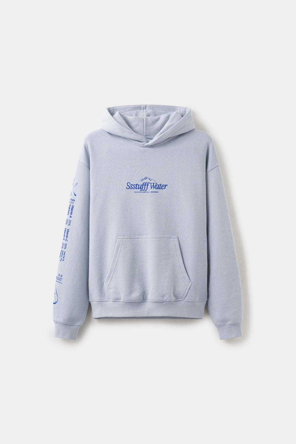 Cut & Reveal Water Hoodie in pale blue, printed with the Ssstufff Water logo at the chest.