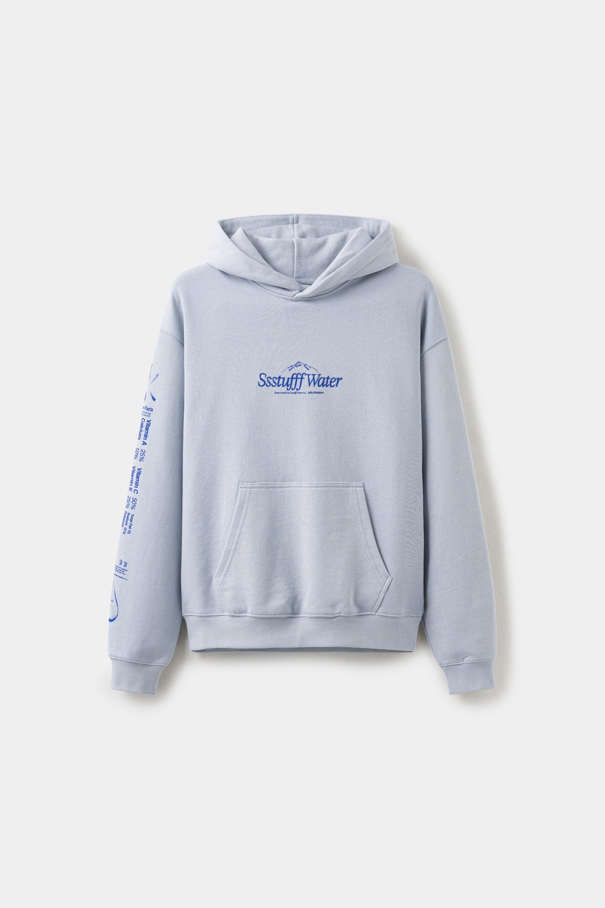 Cut & Reveal Water Hoodie in pale blue, printed with the Ssstufff Water logo at the chest.