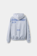 Back view of the pale blue hoodie, printed with Ssstufff Water and the Chinese characters for holy spring.