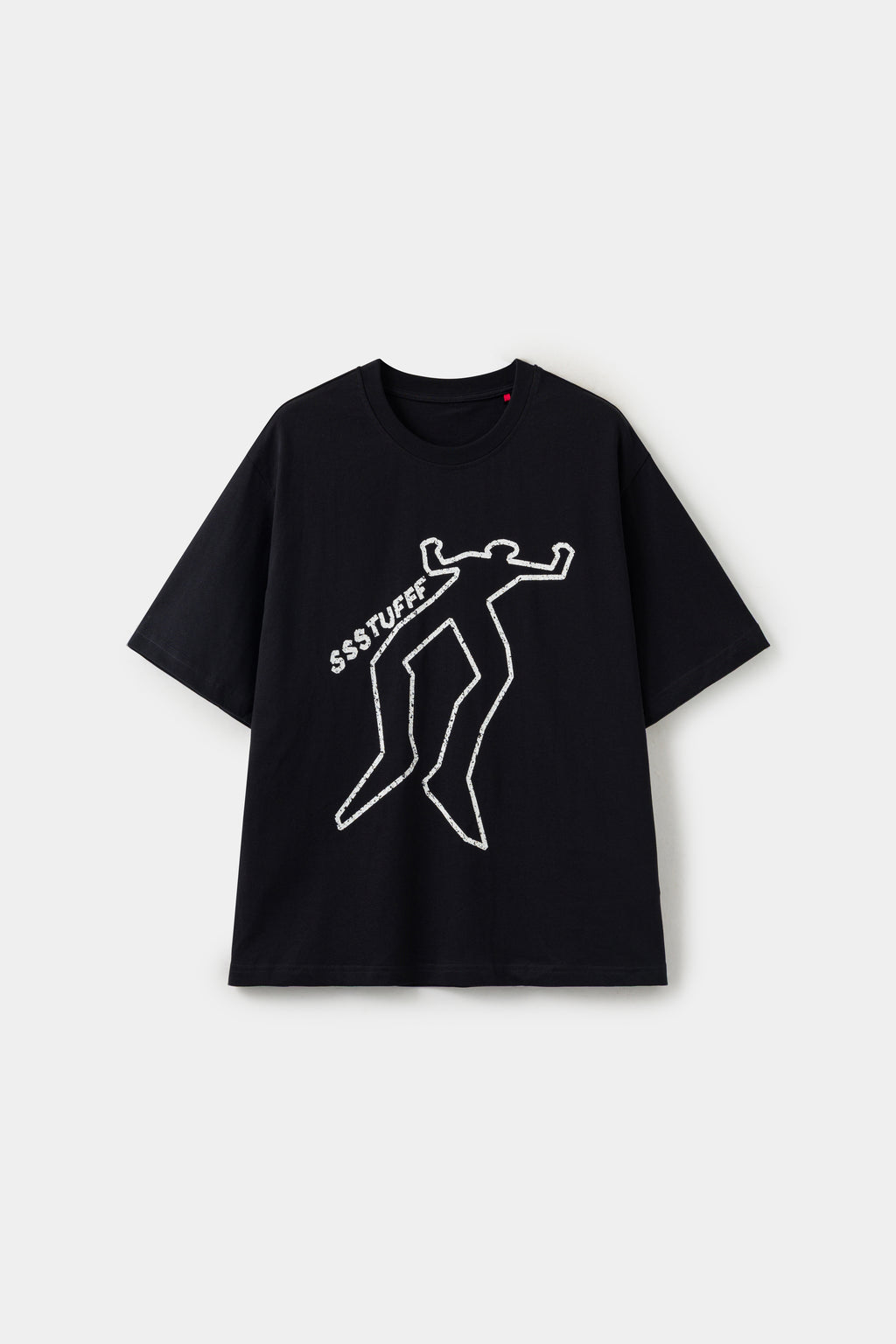 Dead Person Tee in black with a white chalk body outline and SSSTUFFF lettering.
