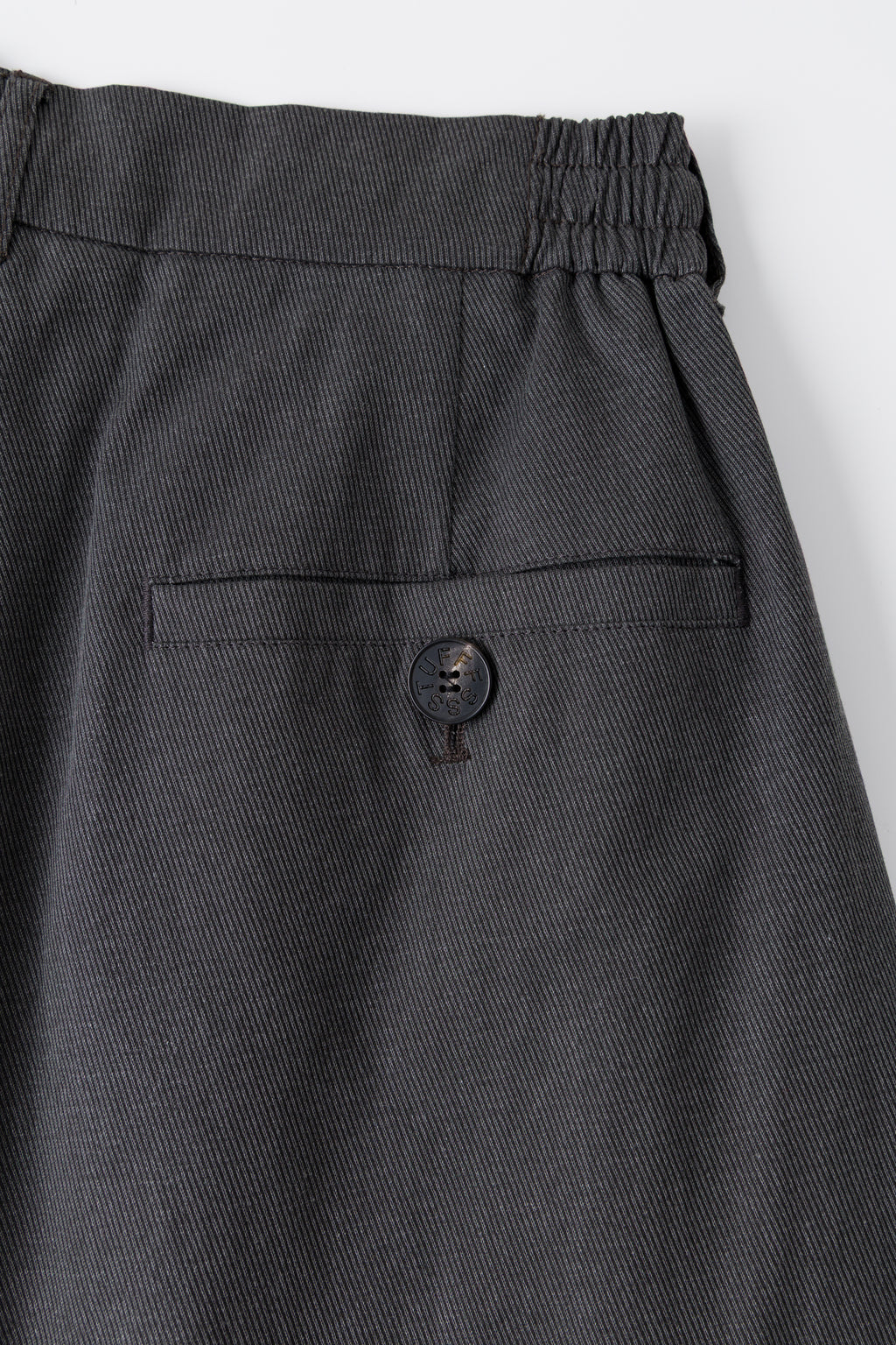 Close-up of the back welt pocket and its covered button.