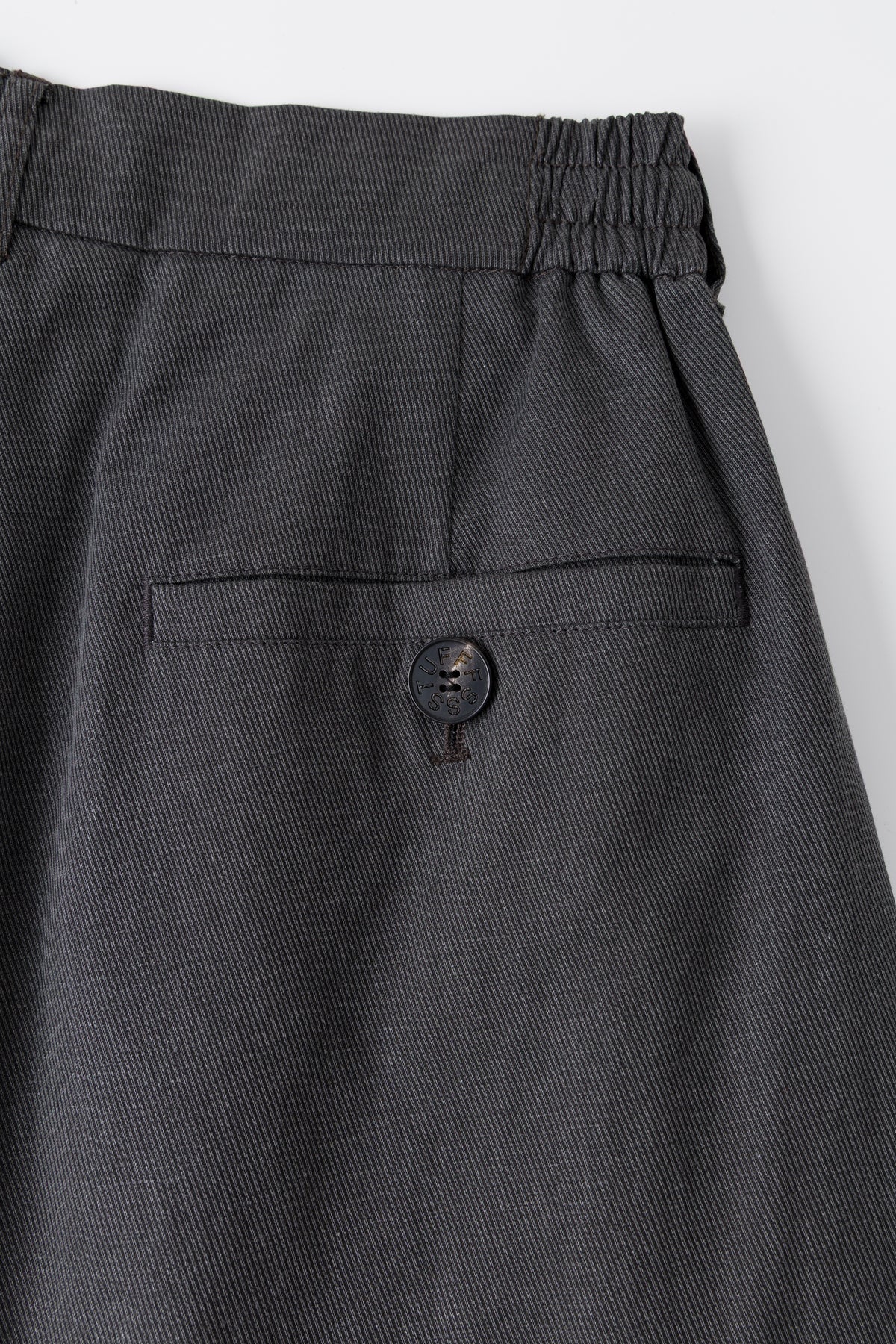 Close-up of the back welt pocket and its covered button.