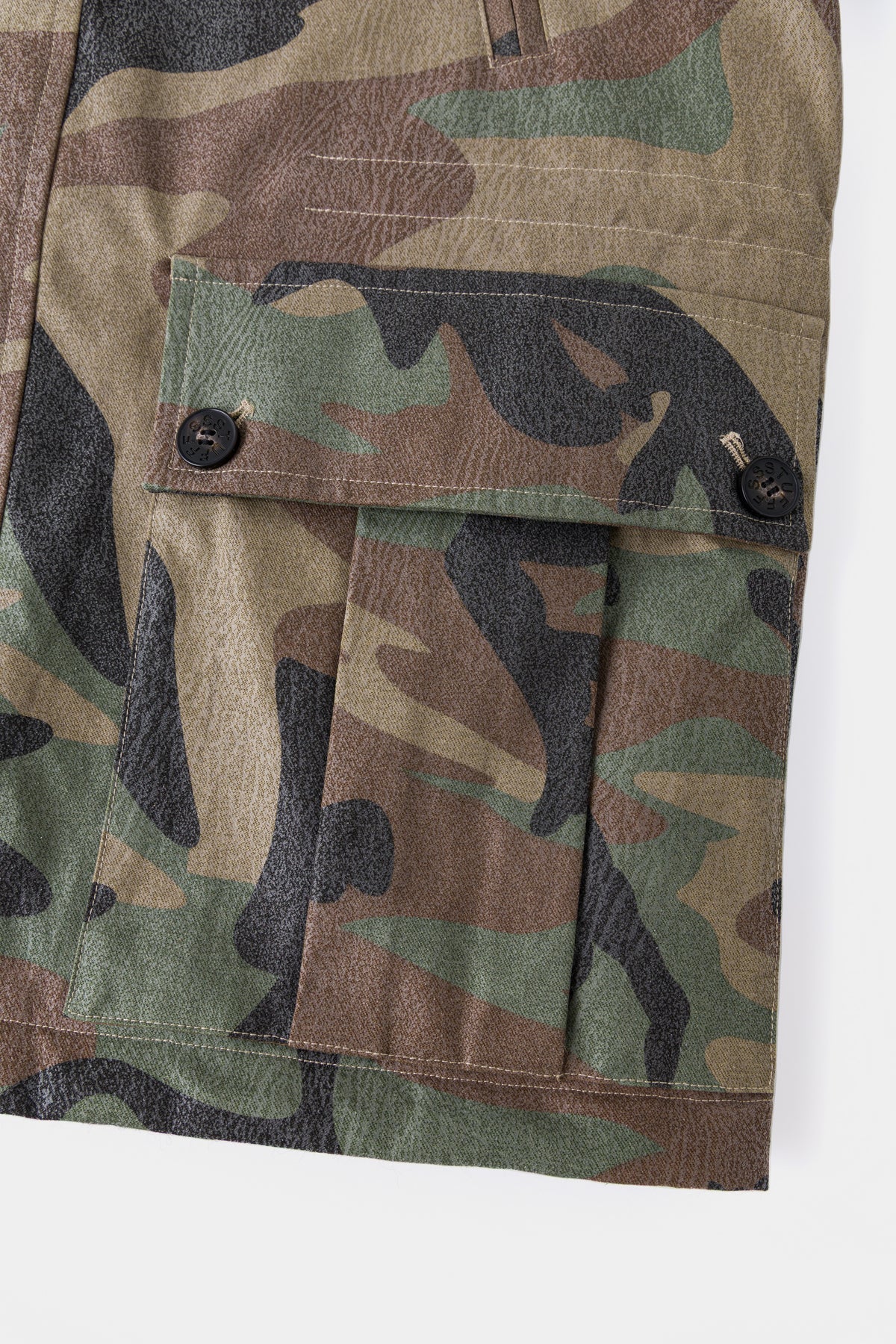 Detail of the flapped cargo pocket and its horn button.