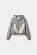 Hotel Slipers Pocket Zip Up Hoodie in grey marl, front view with the towelling slipper patches at the front.