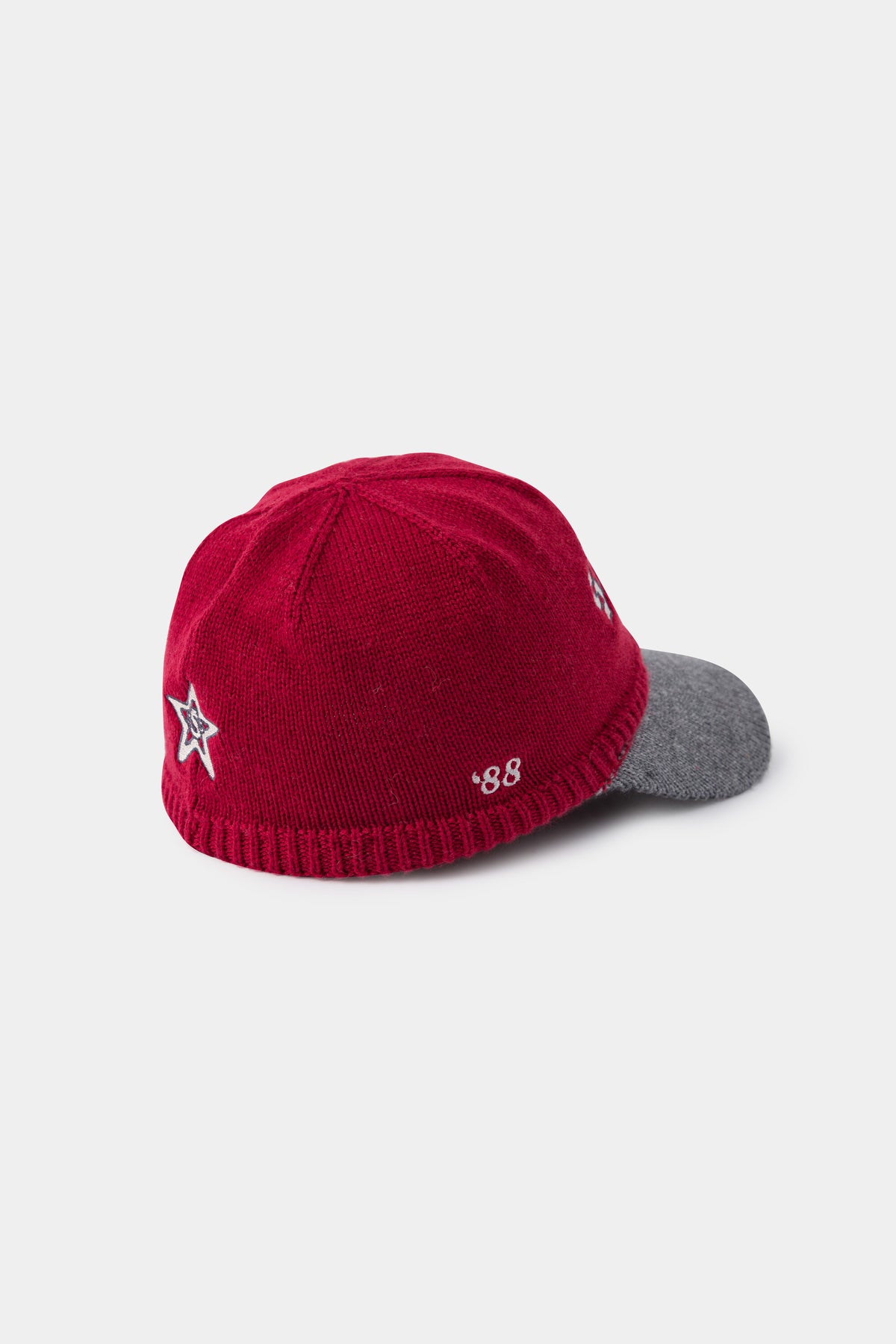 Back view of the red Knitted Cap showing the side star patch and 88 embroidery.