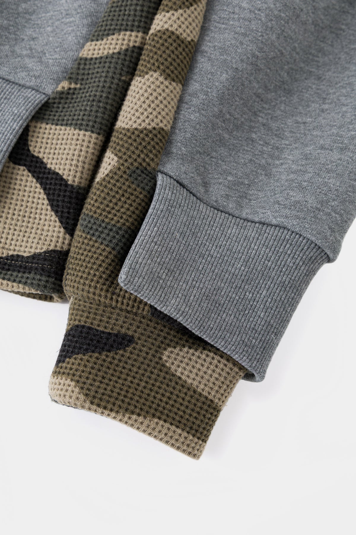 Close-up of the cuff, with the camo waffle sleeve folded back.