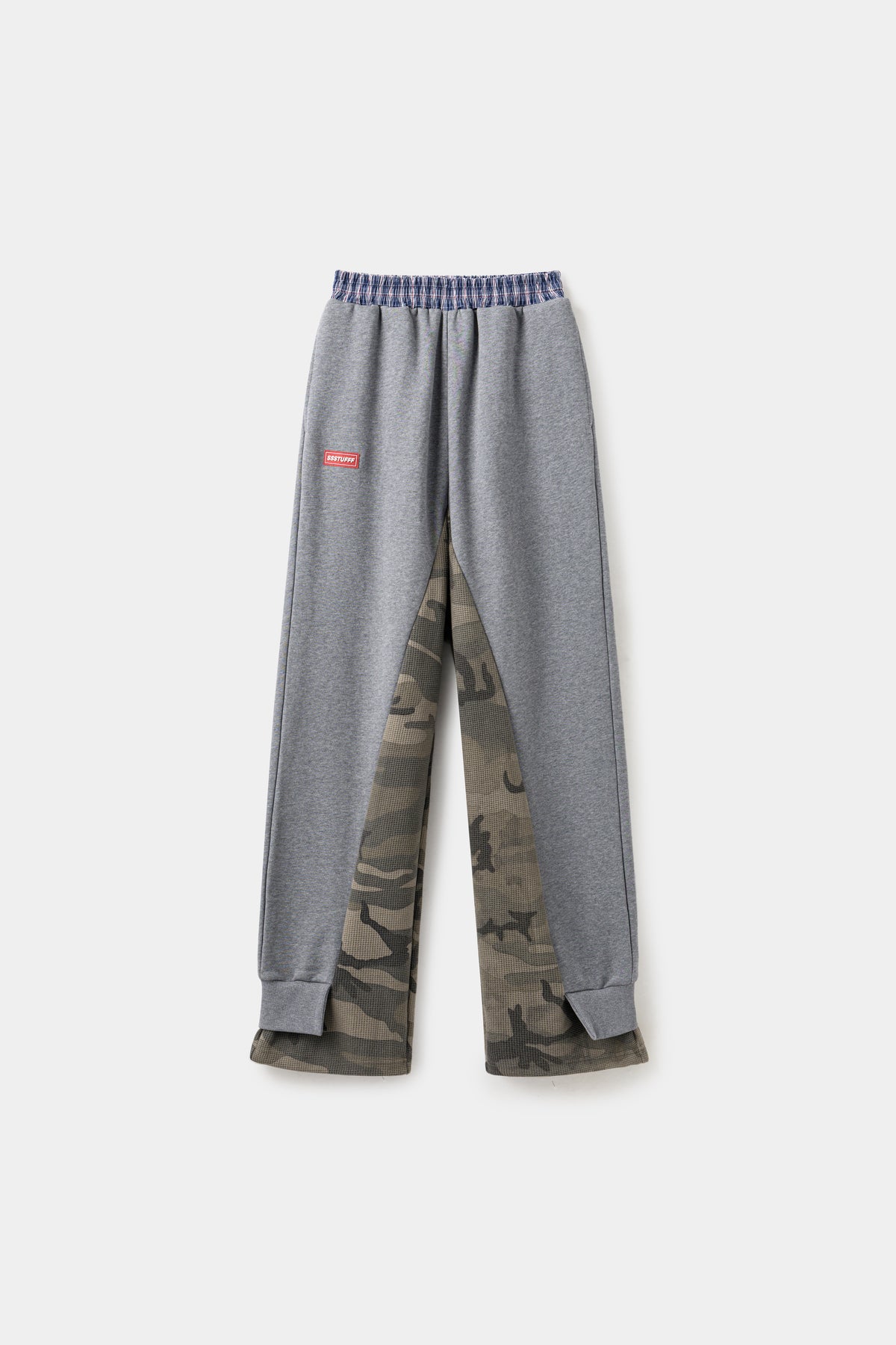 Layered Waffle Camo Pants in grey, worn over a waffle camo layer that shows at the hem.