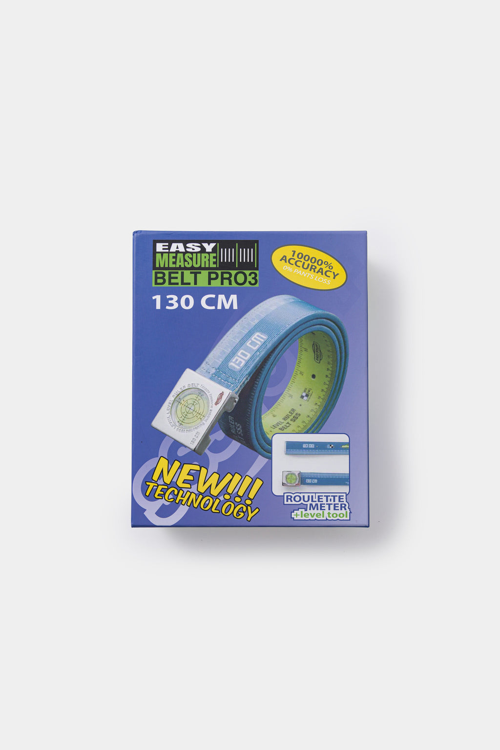 Front of the retail box, styled like hardware packaging: EASY MEASURE BELT PRO3, 130 CM.