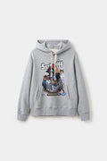 Mystery Cats Hoodie in grey marl, printed with the whole cast of the case redrawn as cats.