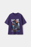 Mystery Cats Tee in washed purple, printed with the whole cast of the case redrawn as cats under a Ssstufff board-game masthead.