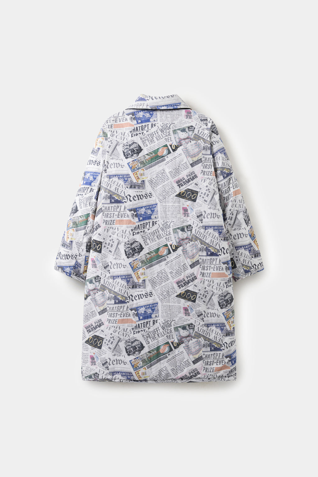 Back view of the coat on the newspaper print side.